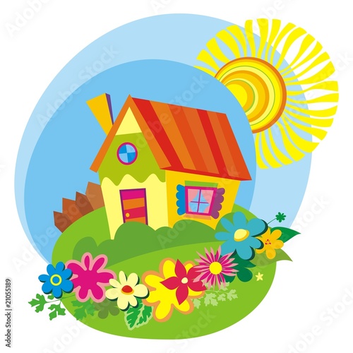 Summer background with small house