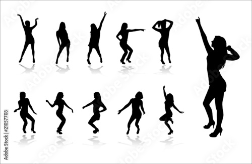 Silhouettes of dancing girls in a nightclub