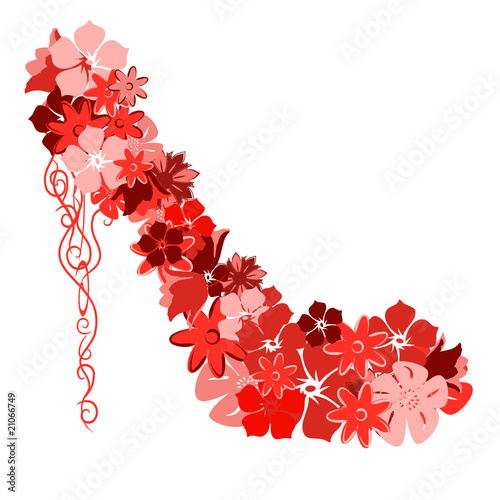 Shoes from the red flowers, located on a white background