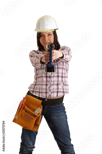 Girl with helmet and drill