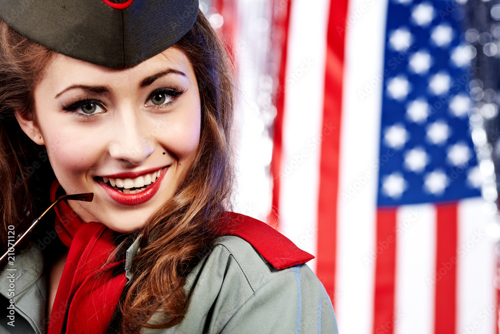 American pin-up  sexy girl. Patriot concept