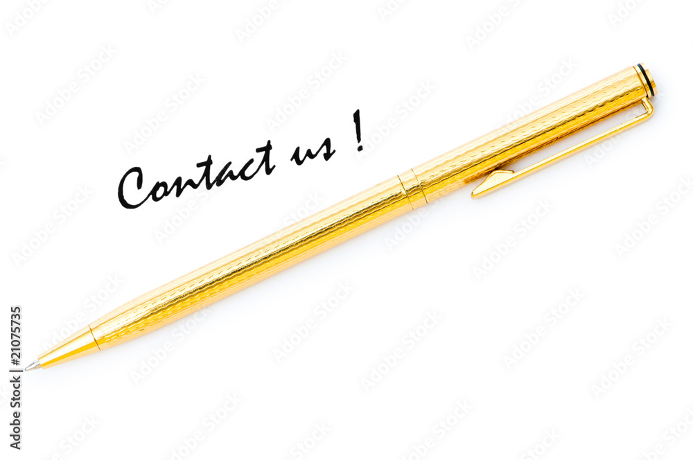 Pen and contact us message on white