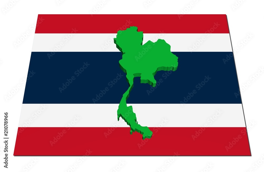 Thailand 3d render map on their flag illustration Thailand 3d render map on their flag illustration