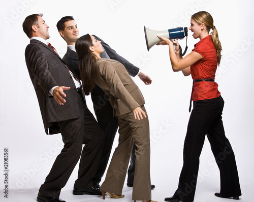 Картината върху платно Businesswoman shouting with megaphone