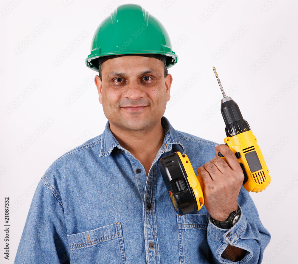 construction worker with cordless drill construction worker with cordless drill