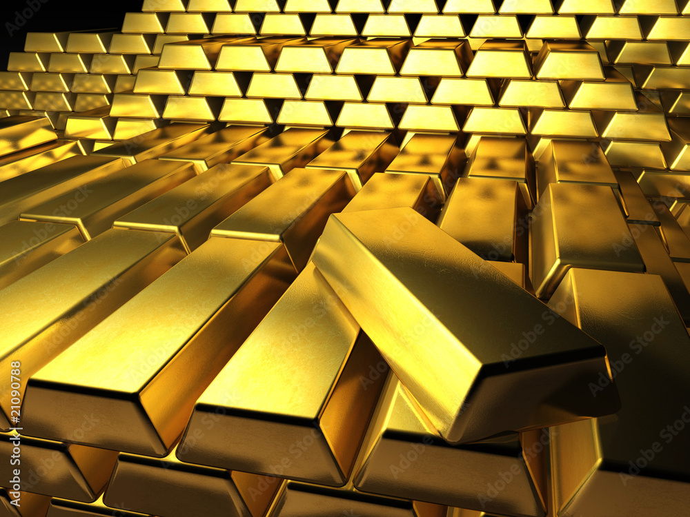 Fototapeta premium Viele Goldbarren, gestapelt