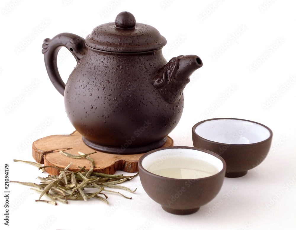 Brown Chinese Teapot With Green Tea