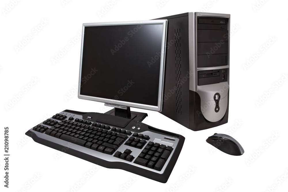 Desktop computer and lcd monitor with clipping path Desktop computer and lcd monitor with clipping path