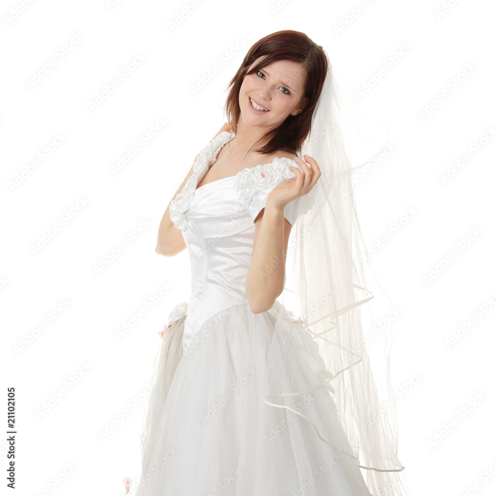 Caucasian bride in long dress