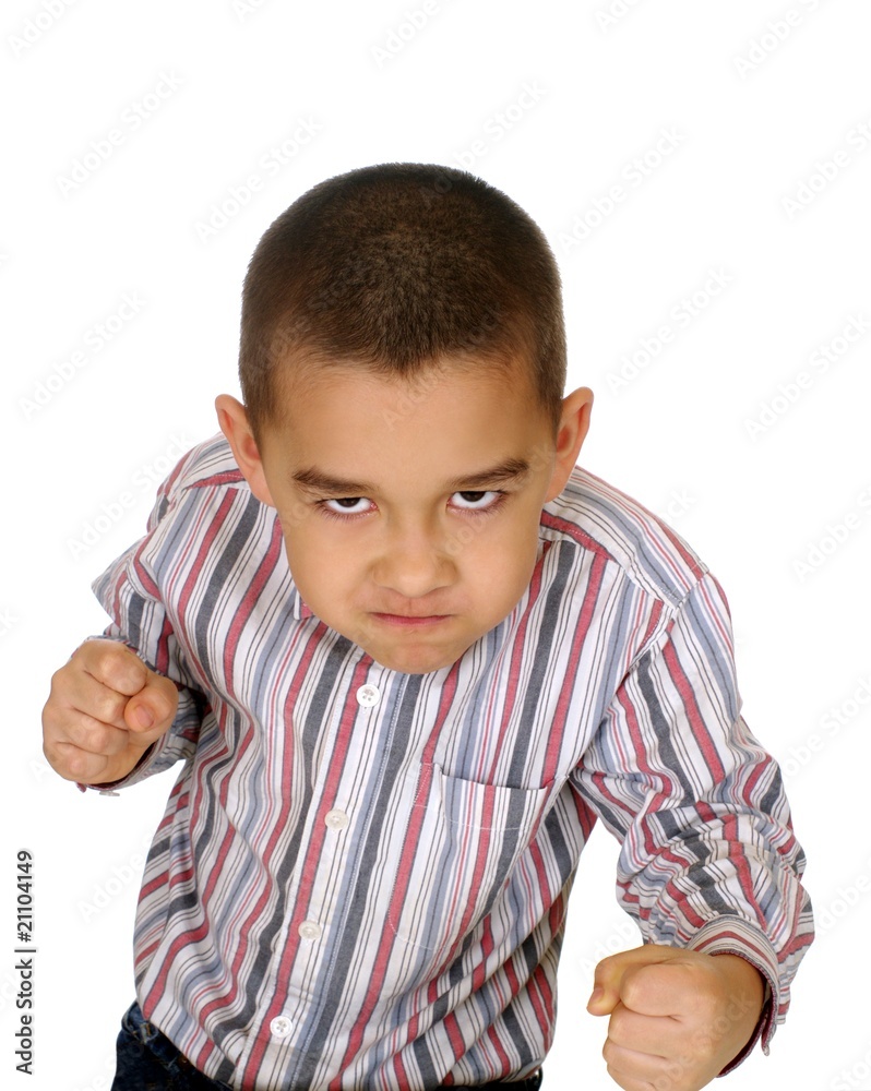 Kid ready to fight, isolated on white background Kid ready to fight, isolated on white background