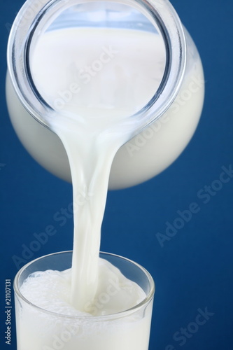 Milk pouring from jar into the glass