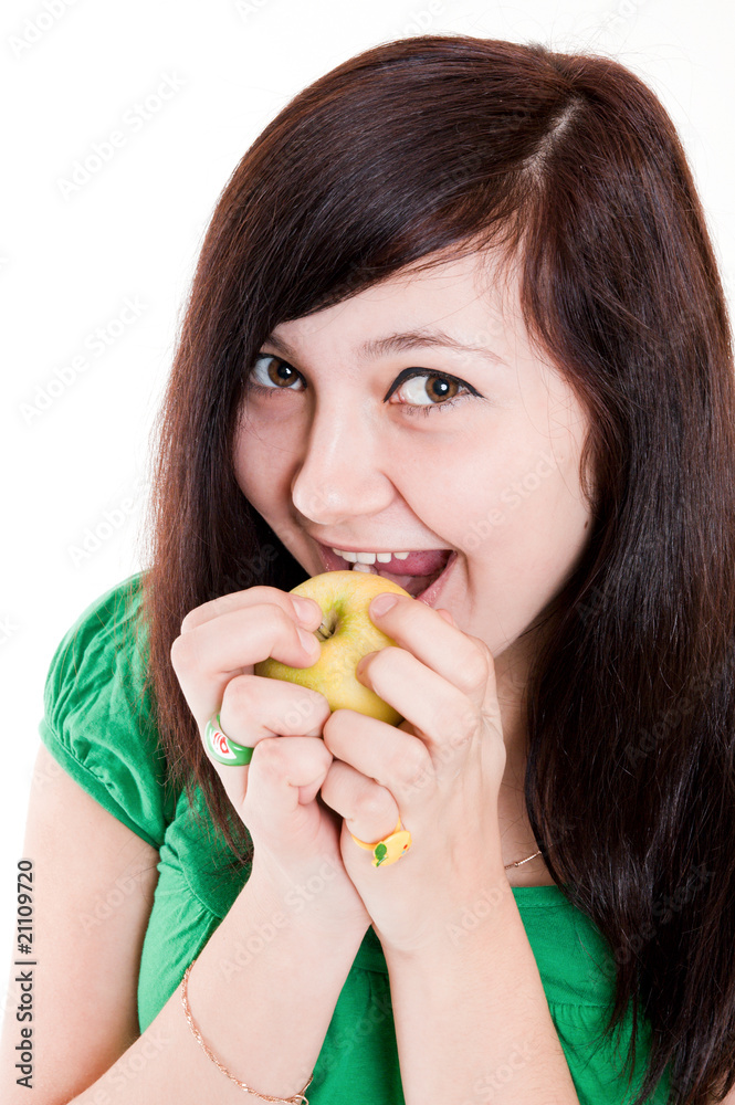 beauty woman with apple on white background beauty woman with apple on white background