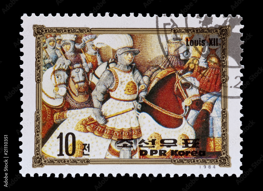 North Korean mail stamp featuring King Louis XII of France