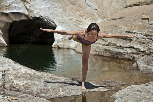 Woman practicing yoga.