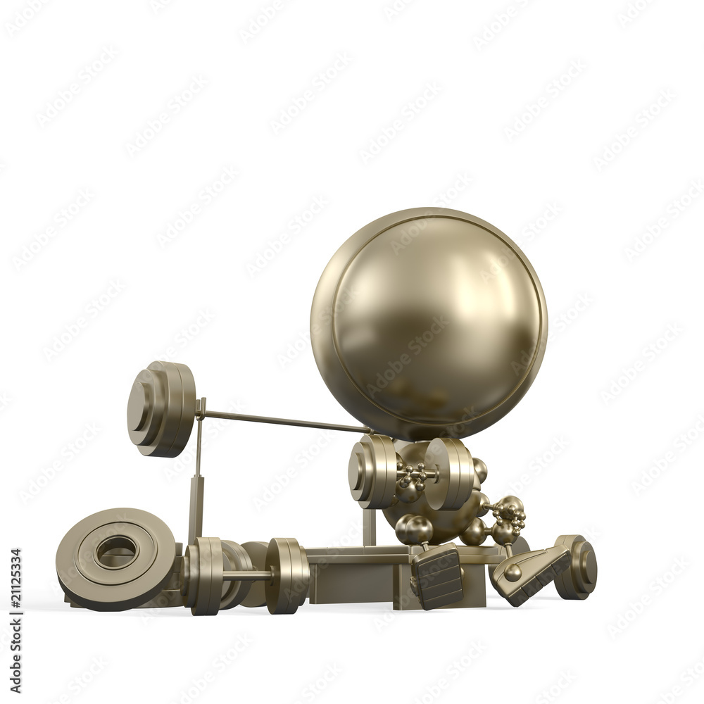 Golden robot weightlifter. Exercises for muscules power Golden robot weightlifter. Exercises for muscules power