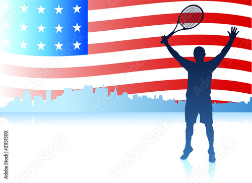 Tennis Players with United States Flag Background