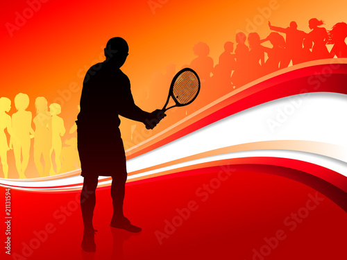 Tennis Player with Red Abstract Crowd