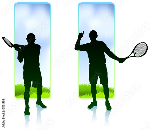 Tennis Player set with Nature Frame Background