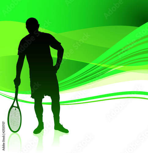 Tennis Player on Green Abstract Background