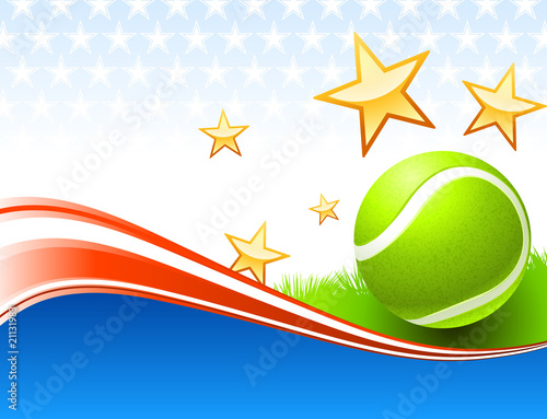Tennis Ball on United States wave Background