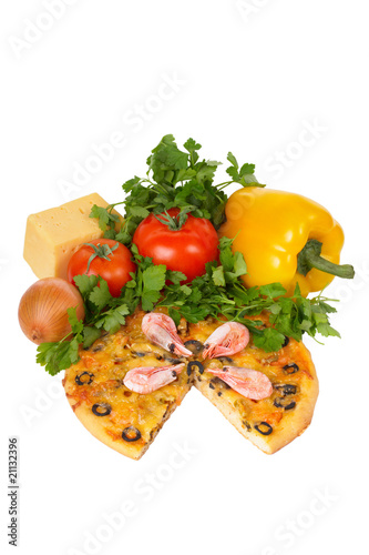 pizza and vegetable isolated on white