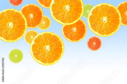 Orange slices on blue