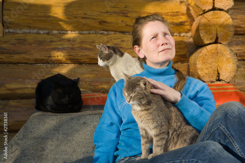 Photography Woman with her cats