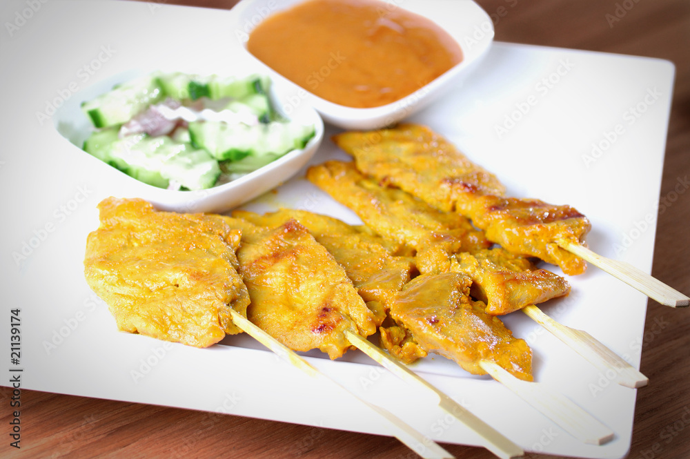 A plate of grill satay A plate of grill satay
