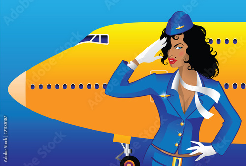 Saluting flight attendant