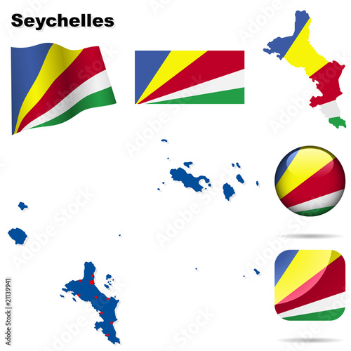 Seychelles vector set. Shape, flags and icons. photo