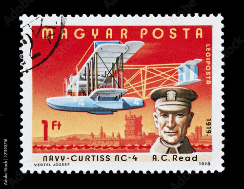 Hungarian stamp featuring aviation pioneer Albert Cushing Read photo