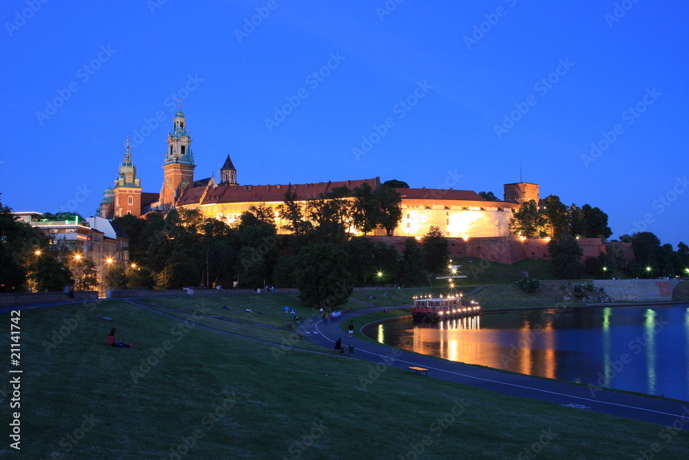 Wawel royal castle in Krakow, Poland at twilight