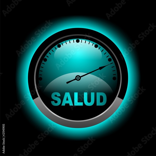 BOTON SALUD AZUL SOBRE FONDO NEGRO