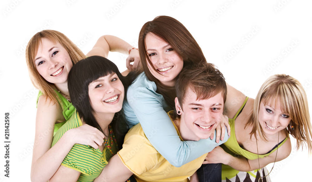 Fototapeta premium Happy group of young people. Isolated.