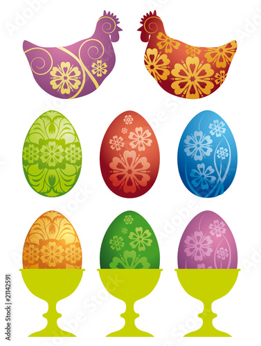 Galline e uova decorate
