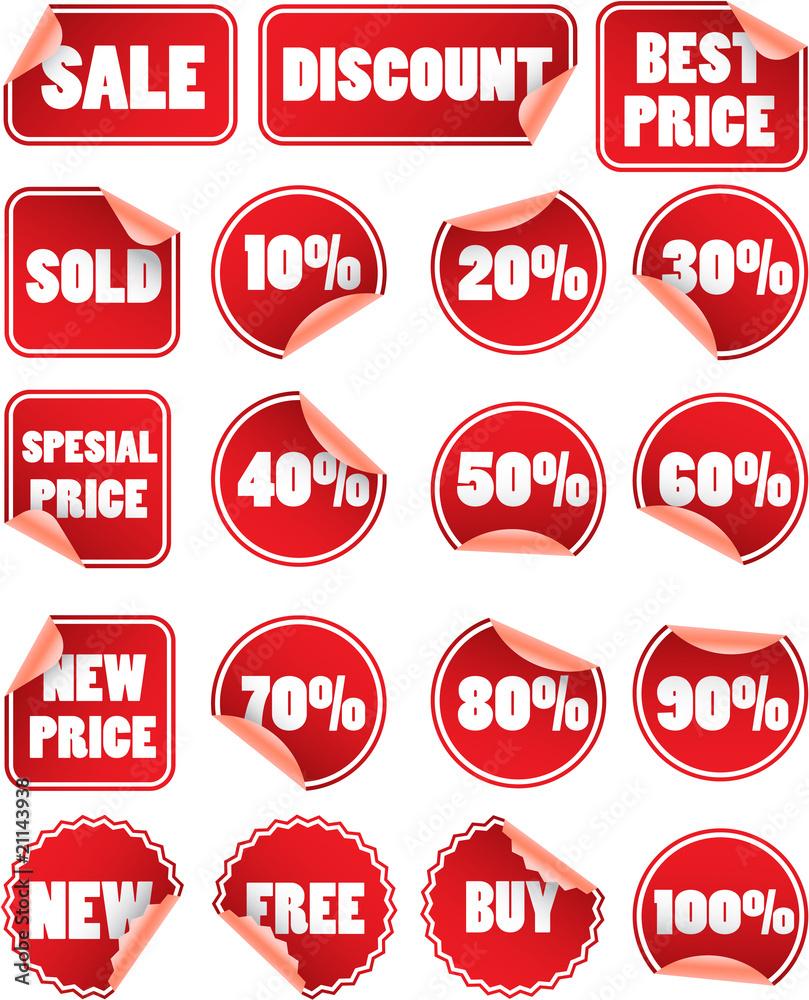 Obraz premium Set of red discount price labels