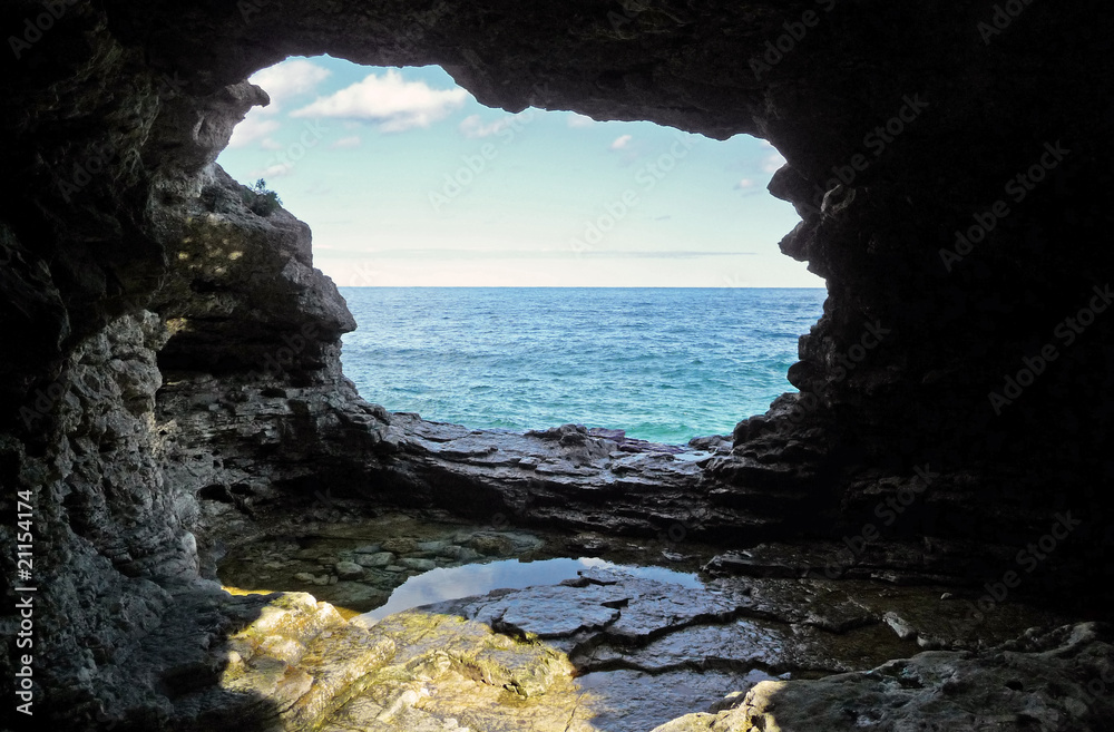 View from under a natural coastal arch
