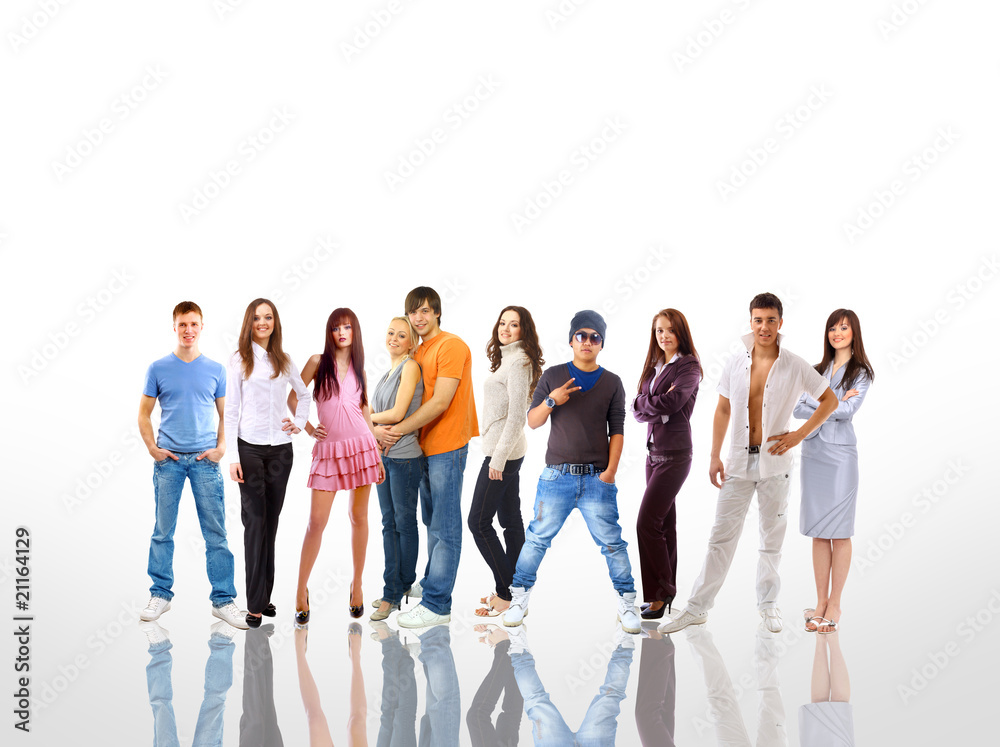 Obraz premium group of the young smiling students. Over white background.