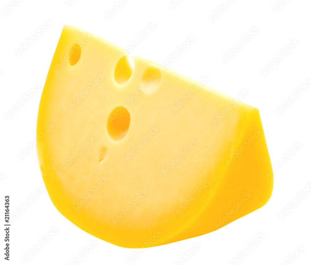 Piece of cheese isolated on white