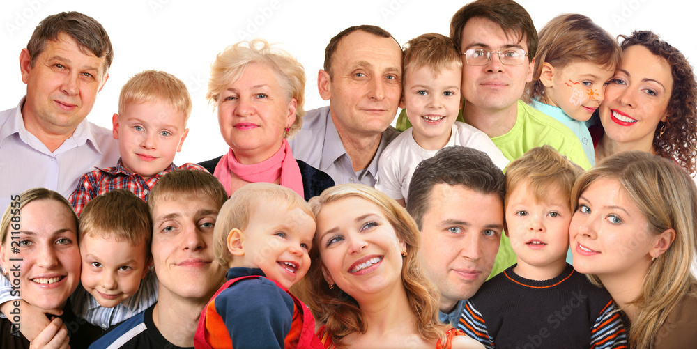 many faces family with children, collage many faces family with children, collage