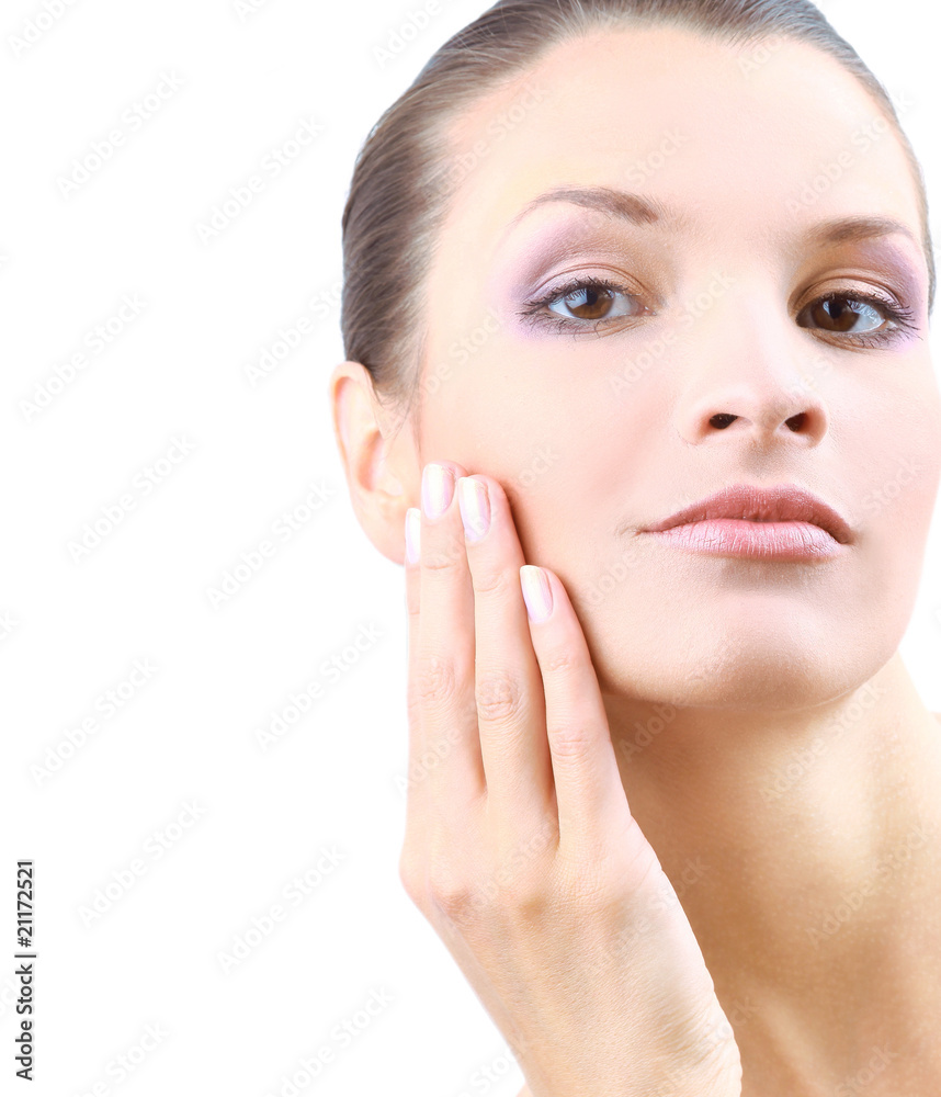 Portrait of young adult woman with health skin of face..