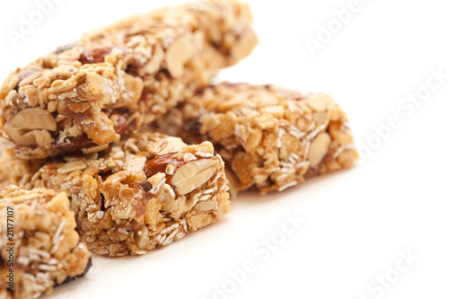 Several Granola Bars Isolated on White