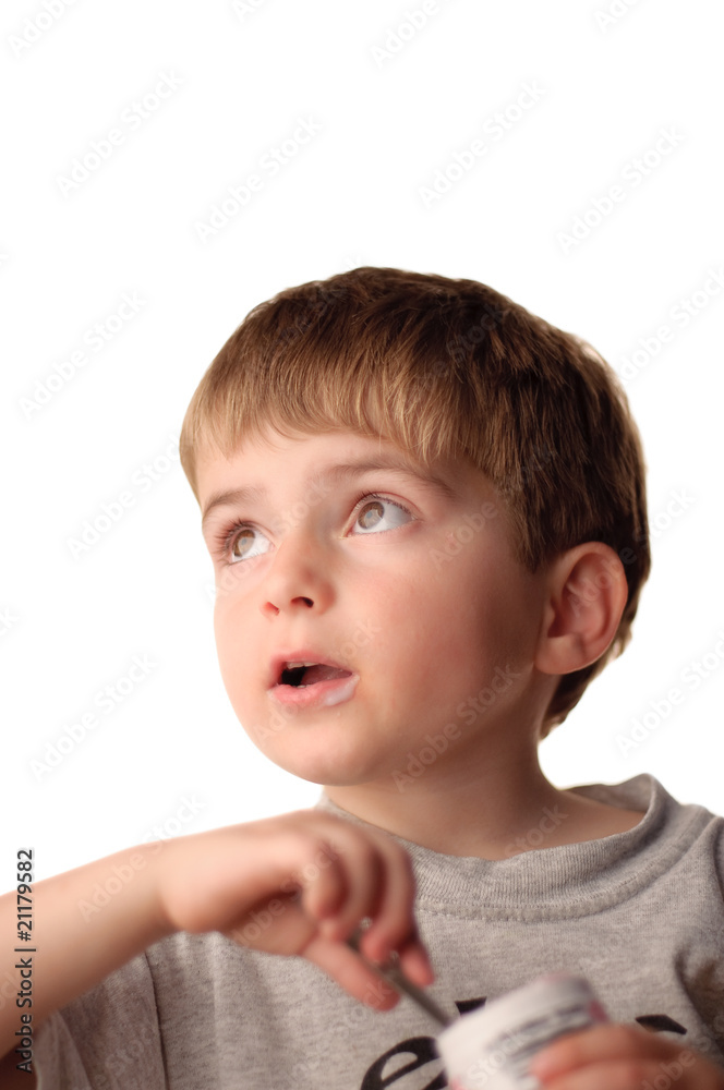 Little Boy Eating Yogurt Little Boy Eating Yogurt