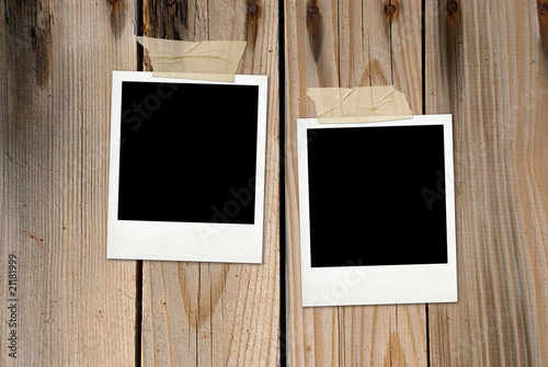 Grunge wood background with photo card