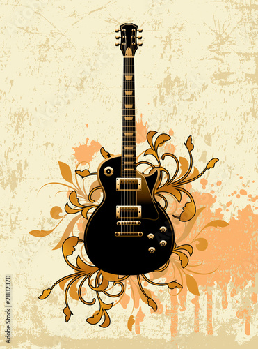 Electric guitar on a dirty floral background