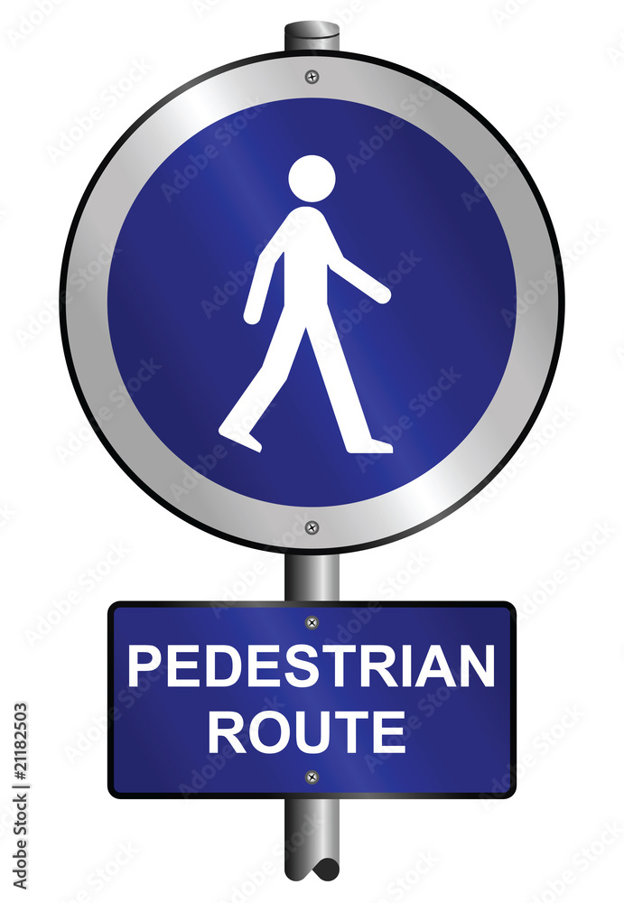 Pedestrian graphic and text information sign mounted on post Pedestrian graphic and text information sign mounted on post
