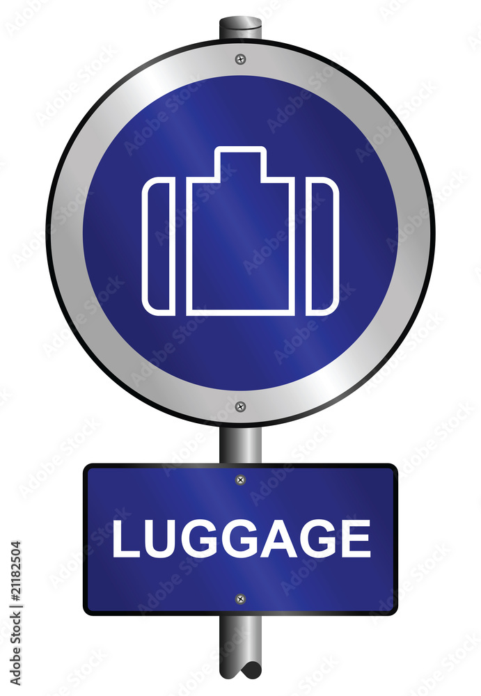 Luggage graphic and text information sign mounted on post