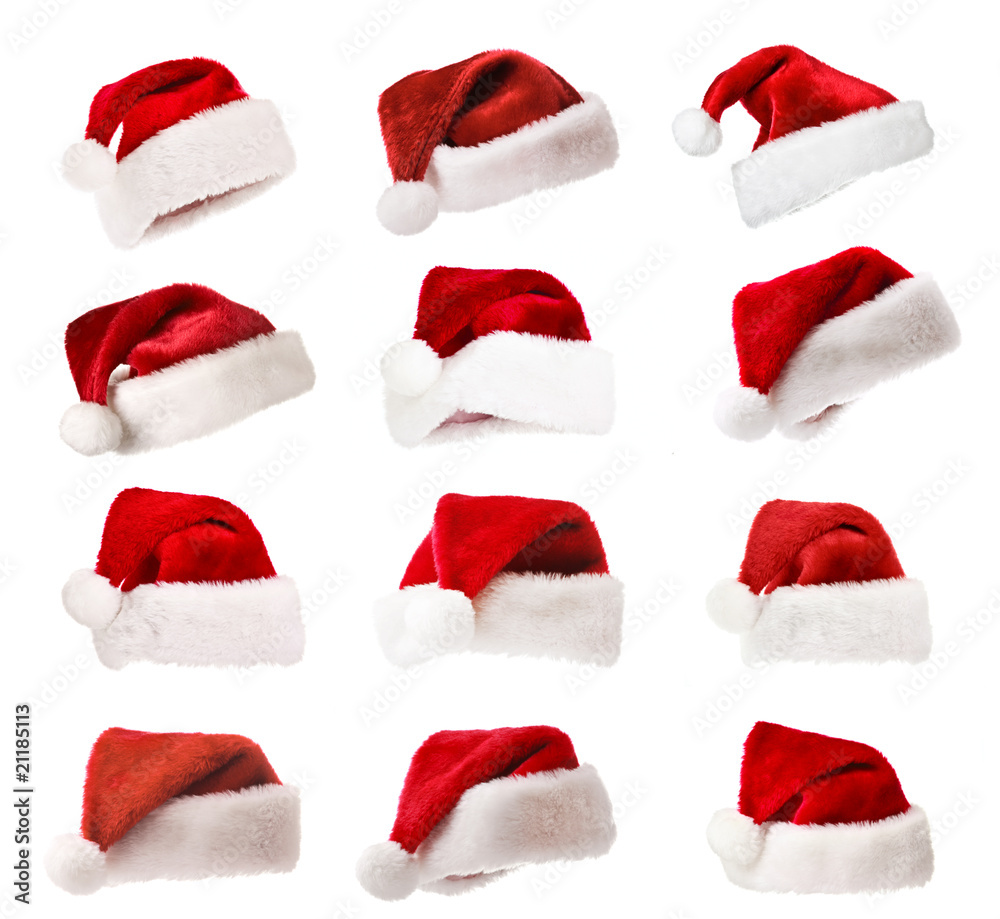 Set of Santa hats isolated on white Set of Santa hats isolated on white