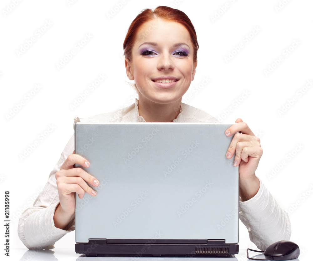 Portrait of happy business woman with a laptop. Portrait of happy business woman with a laptop.