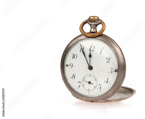 Antique Pocket Watch, isolated on white.